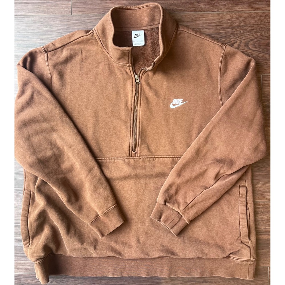 Nike Mens Club Fleece Quarter Zip Sweatshirt Brown Clay XXL Embroidered Logo